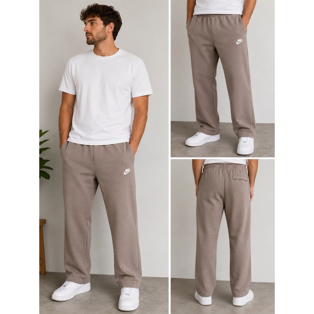 Nike Club Men's Large Open Hem Fleece Sweatpants Straight Leg Taupe